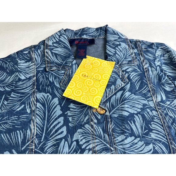 Denim & Co. Women’s Small Leaf Print Shirt Jacket Button Up Vintage New - Picture 3 of 8